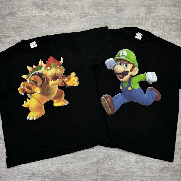 Super Mario Bowser / Luigi Nintendo Men's Black Short Sleeve T Shirt Size L - Picture 1 of 6
